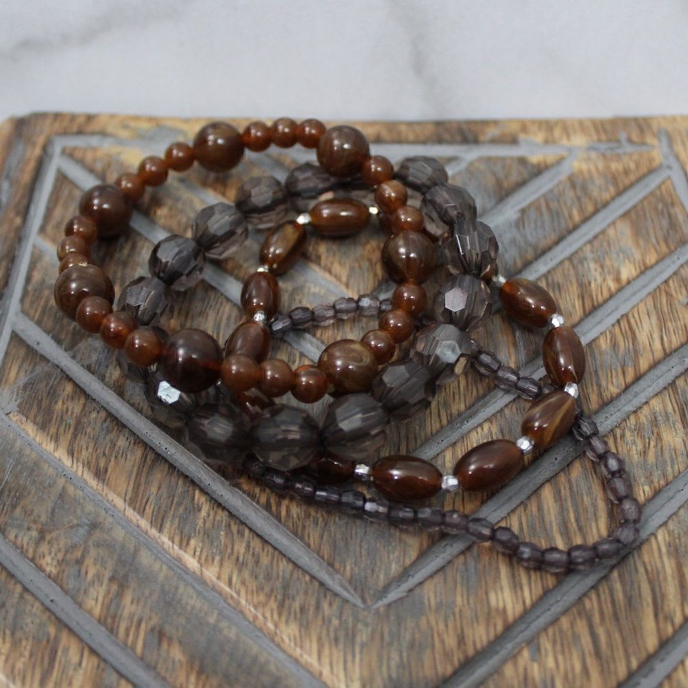 Taupe/Brown Stretchy Stackable Bracelets Set of 4 - Picture 3 of 6